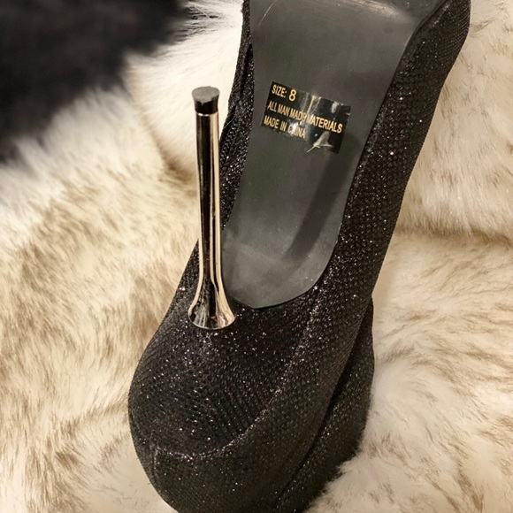 Sexy Ankle High Heel Black Sparkly Glitter boots - Picture 15 of 16